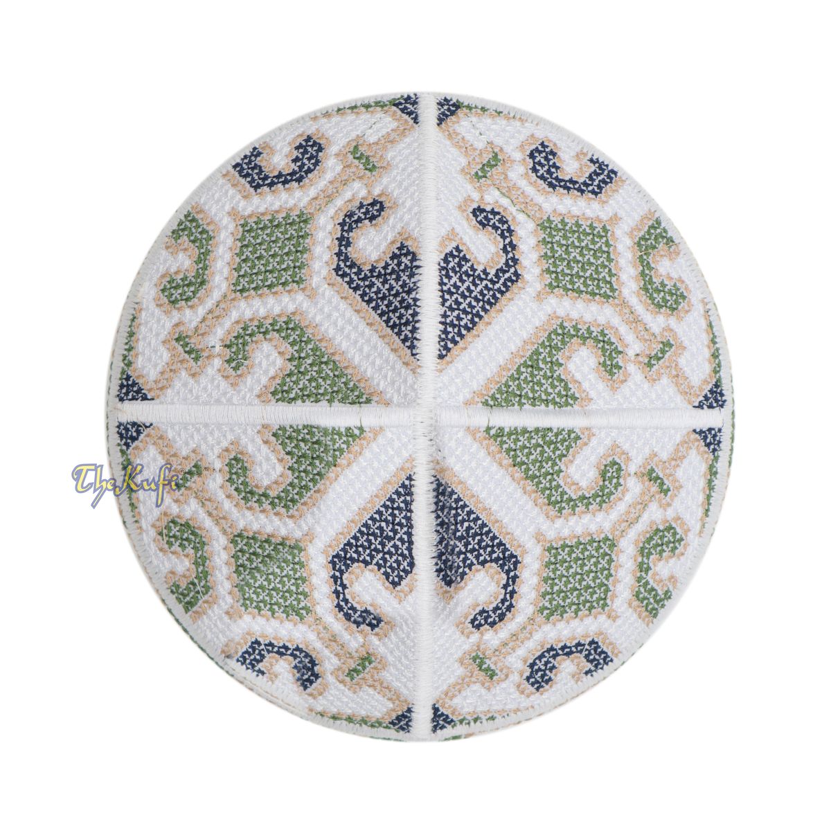 White, Army Green and Navy Blue Haji Alay Motif Embroidery Pakistani Topi Kufi Hat