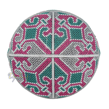 Gray, Maroon, Green Haji Alay Motif Embroidery Design Pakistani Topi Kufi Hat