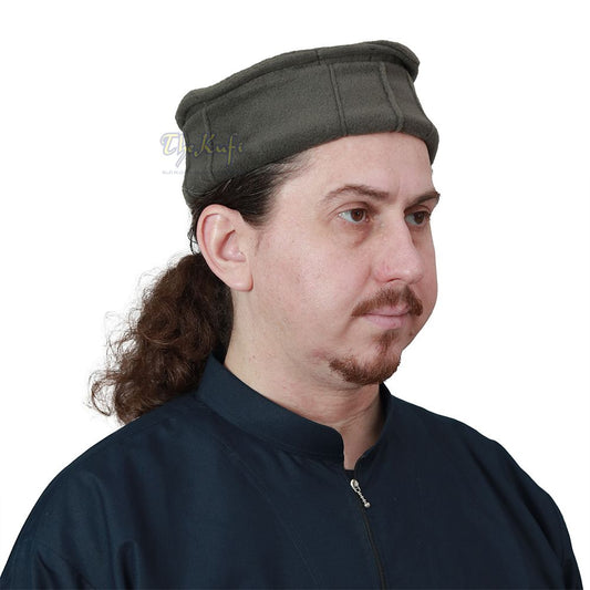 Army Green Afghani Pakol Stretchable Faux Wool Soft Mujahidin Kufi Hat
