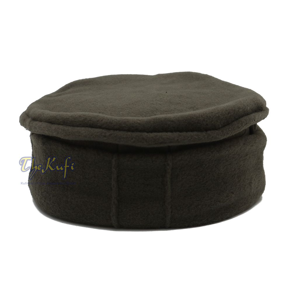 Army Green Afghani Pakol Stretchable Faux Wool Soft Mujahidin Kufi Hat
