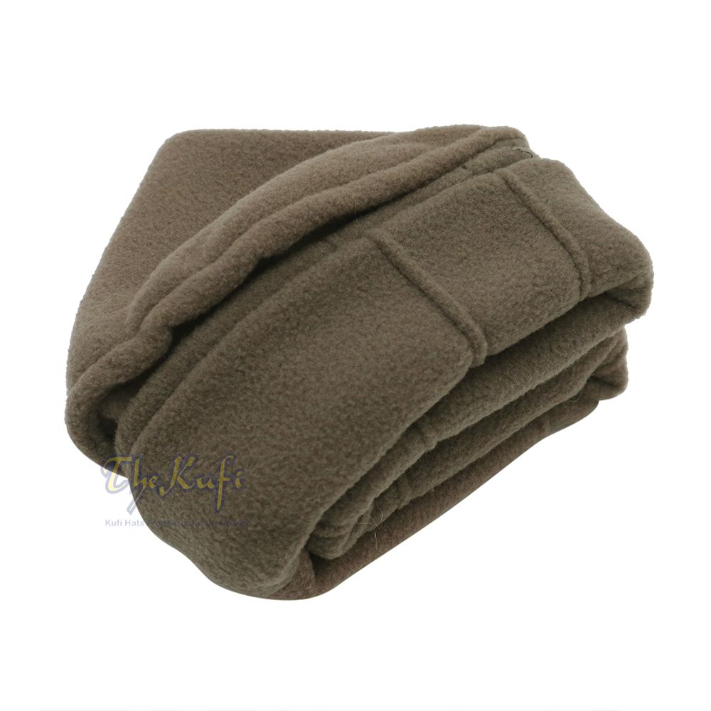 Dark Khaki Afghan Style Faux Wool Stretchable Pakol Mujahidin Kufi Hat