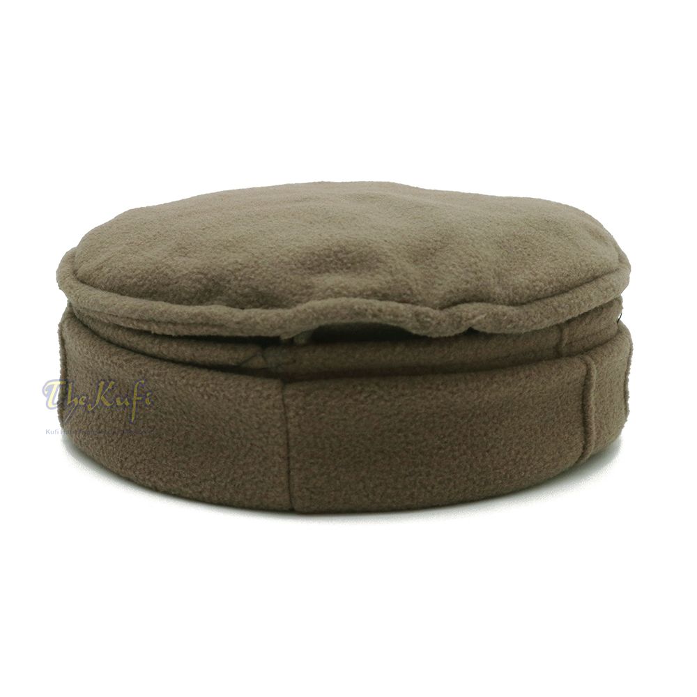 Dark Khaki Afghan Style Faux Wool Stretchable Pakol Mujahidin Kufi Hat