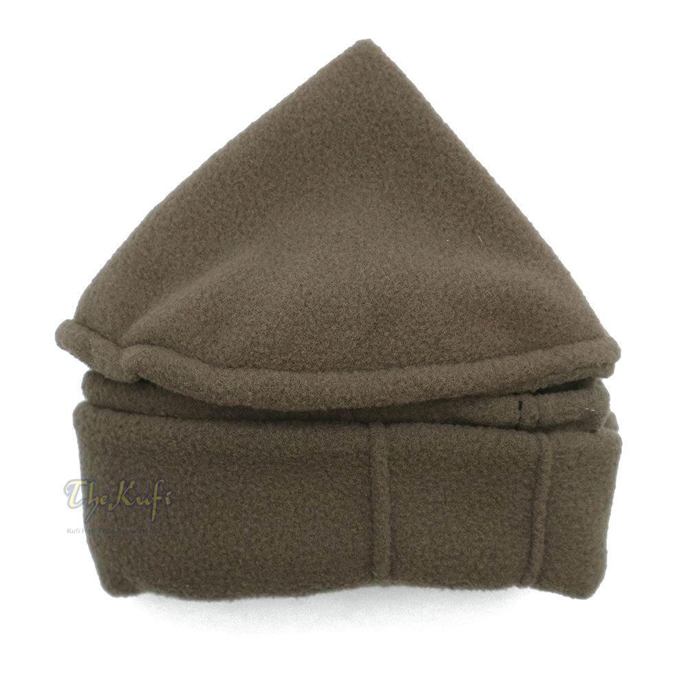 Dark Khaki Afghan Style Faux Wool Stretchable Pakol Mujahidin Kufi Hat