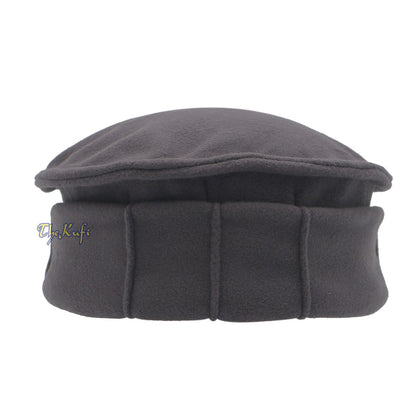 Afghan Style Dark Gray Faux Wool Stretchable Pakol Mujahidin Soft Kufi Hat