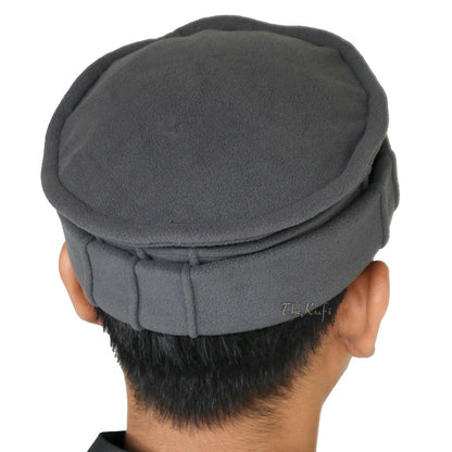 Afghani Hat Slate Gray Stretchable Faux Wool Pakol Mujahidin Soft Kufi
