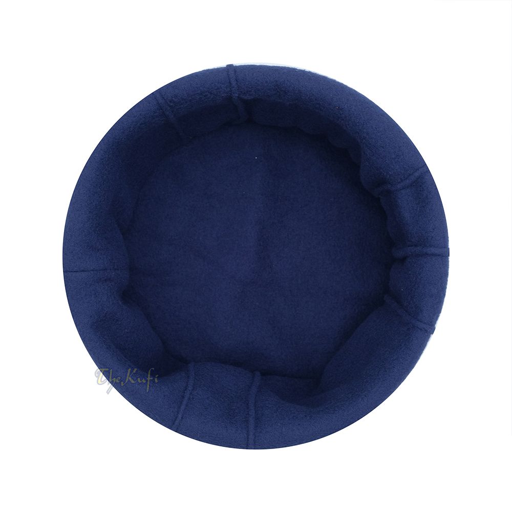 Dark Blue Afghani-Style “Tauhid until the end” Faux Wool Stretchable Pakol Mujahidin Soft Kufi Hat