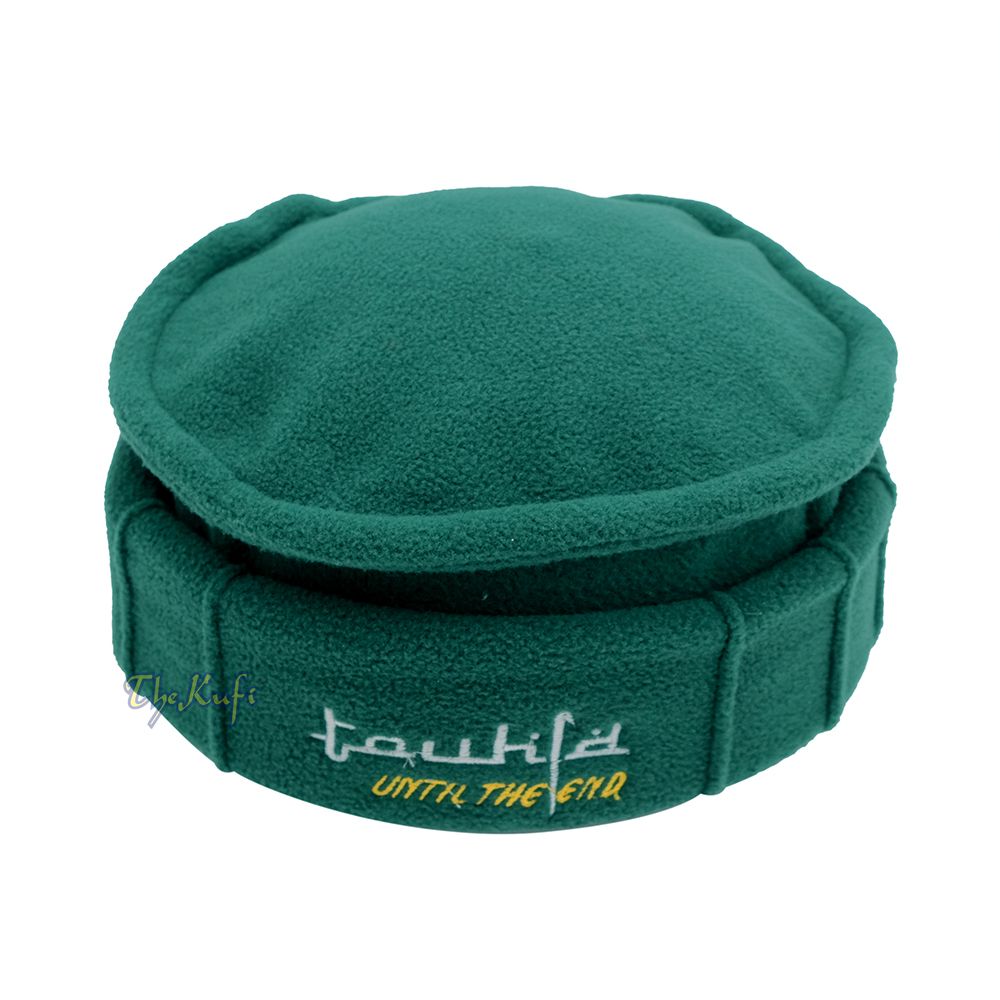 Green Afghani-Style “Tauhid until the end” Faux Wool Stretchable Pakol Mujahidin Soft Kufi Hat
