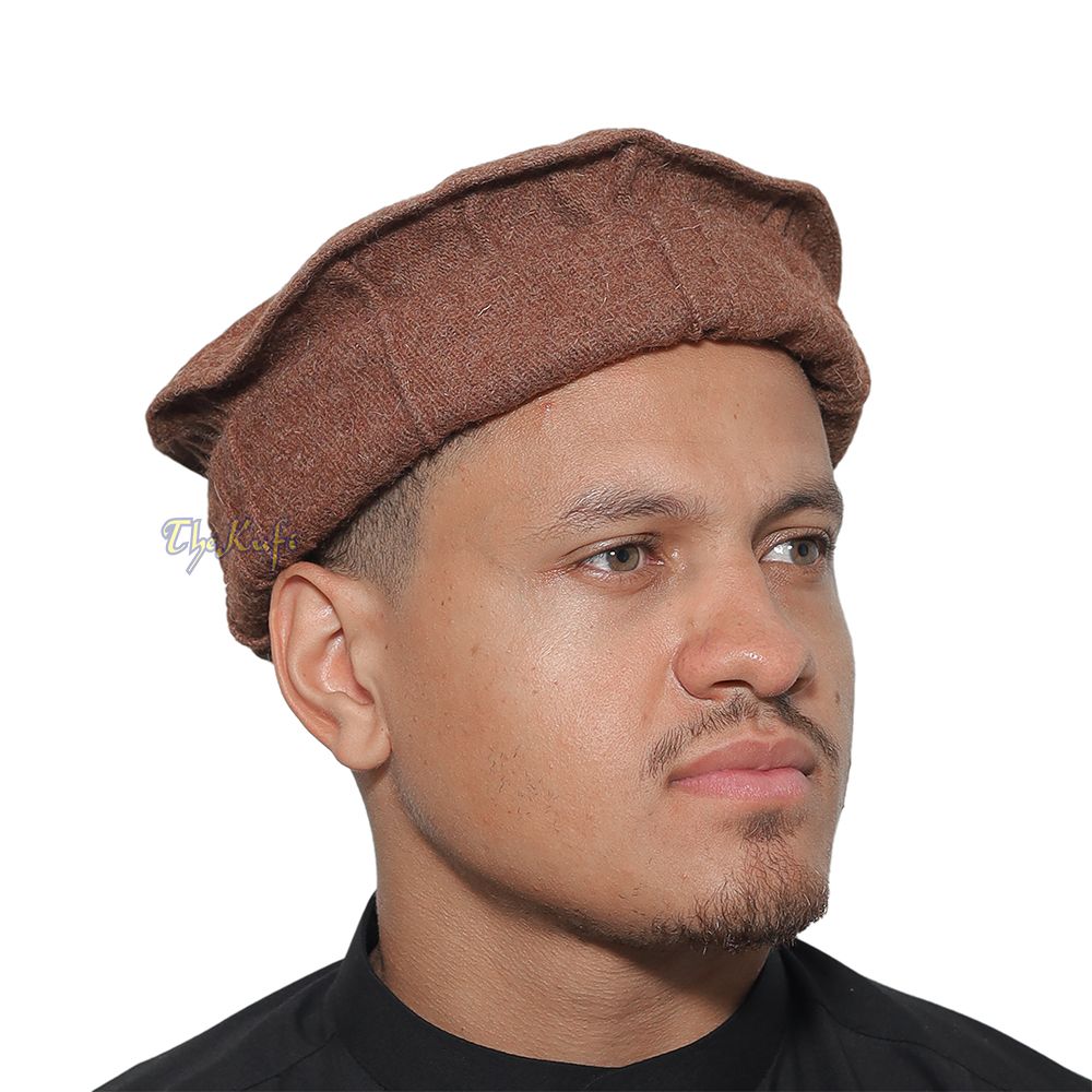 Afghani-Style Hat Brown Stretchable Faux Wool Pakol Mujahidin Soft Kufi