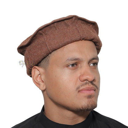 Afghani-Style Hat Brown Stretchable Faux Wool Pakol Mujahidin Soft Kufi