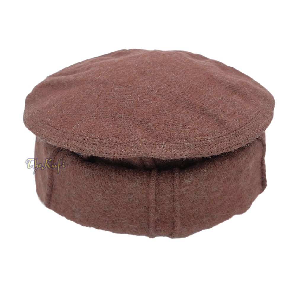 Afghani-Style Hat Brown Stretchable Faux Wool Pakol Mujahidin Soft Kufi
