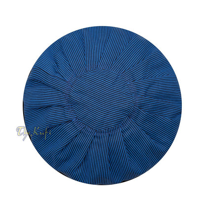 Handmade Reversible Pleated with Turquoise Lines and Dark Blue Color Tall Kufi Hat