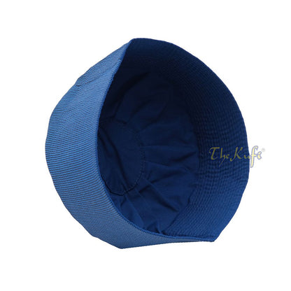 Handmade Reversible Pleated with Turquoise Lines and Dark Blue Color Tall Kufi Hat