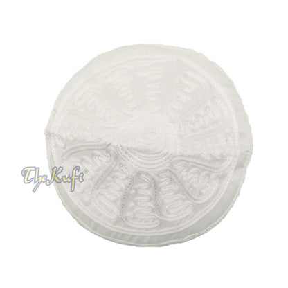 Handcrafted White Macramé Light-Weight Smooth Wavy Meander Design Kufi Hat