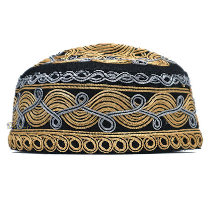 Handcrafted Black Golden Gray Macramé Netting Wave Design Muslim Prayer Hat By