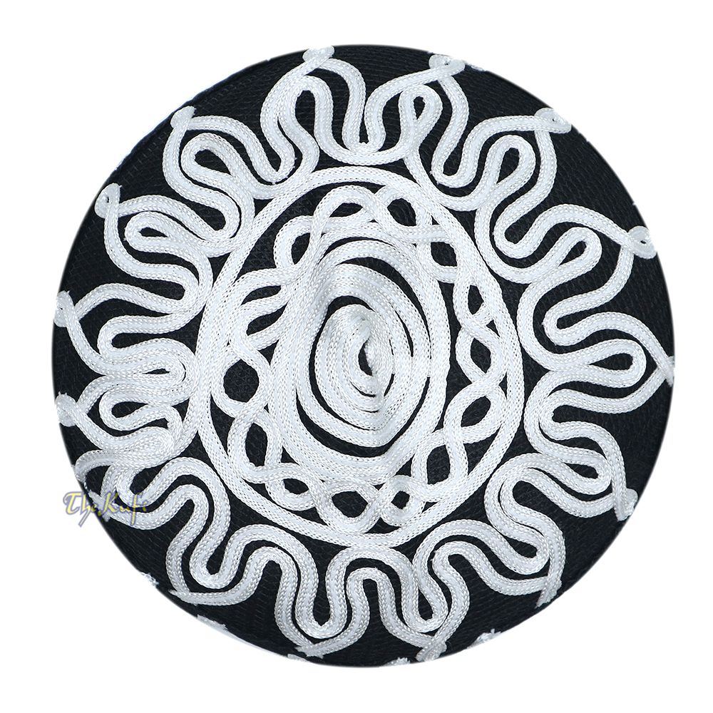 Handcrafted Black White Macramé Netting Wave Design Muslim Prayer Hat By