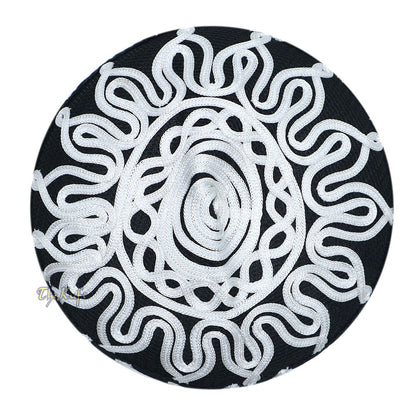 Handcrafted Black White Macramé Netting Wave Design Muslim Prayer Hat By