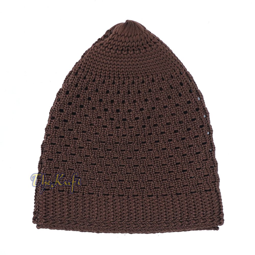 Brown Open-Weave Stretchy 100% Nylon Kufi Skull Caps