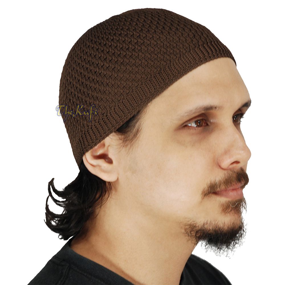 Brown Open-Weave Stretchy 100% Nylon Kufi Skull Caps