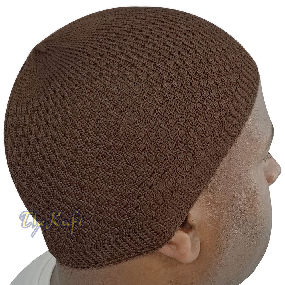 Brown Open-Weave Stretchy 100% Nylon Kufi Skull Caps