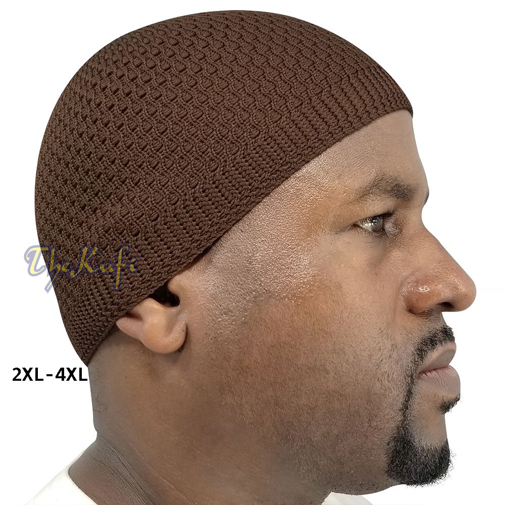 Brown Open-Weave Stretchy 100% Nylon Kufi Skull Caps