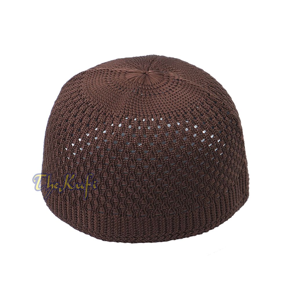 Brown Open-Weave Stretchy 100% Nylon Kufi Skull Caps