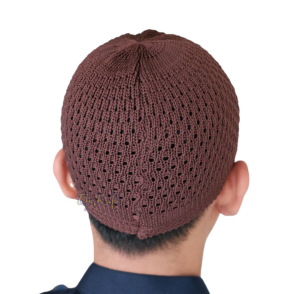 Chocolate Brown Open-Weave Stretchable 100% Nylon Kufi Skull Cap