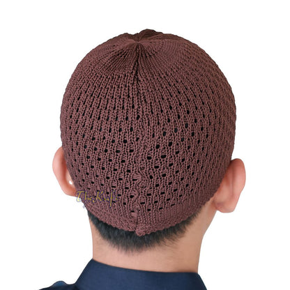 Chocolate Brown Open-Weave Stretchable 100% Nylon Kufi Skull Cap