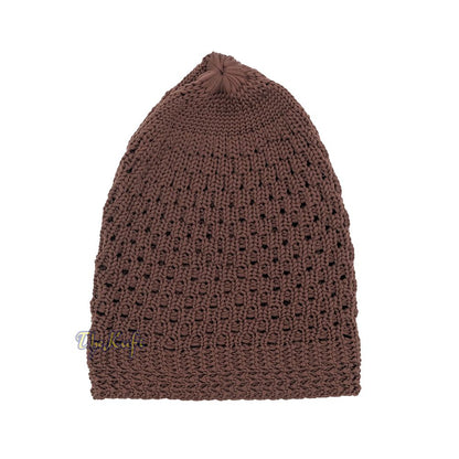 Chocolate Brown Open-Weave Stretchable 100% Nylon Kufi Skull Cap