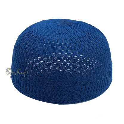 Dark Blue Open-Weave Stretchable 100% Nylon Kufi Skull Caps
