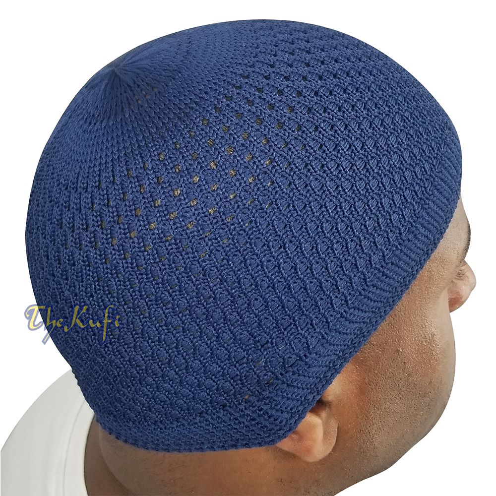 Dark Blue Open-Weave Stretchable 100% Nylon Kufi Skull Caps