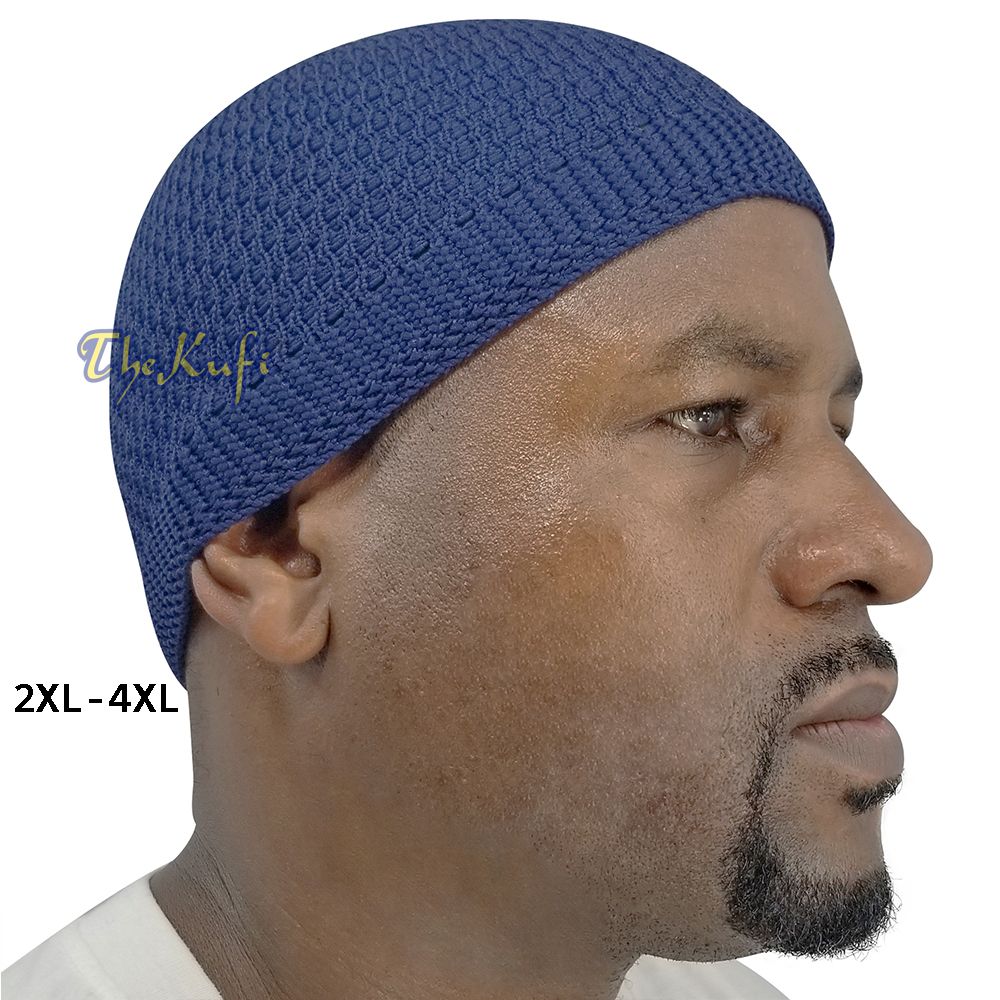 Dark Blue Open-Weave Stretchable 100% Nylon Kufi Skull Caps