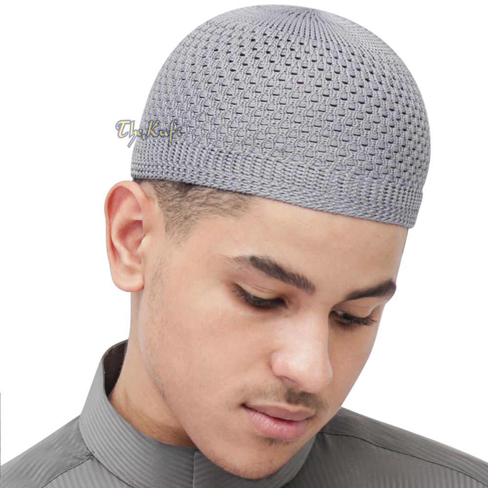 Gray Open-Weave Stretchy 100% Nylon Kufi Skull Caps