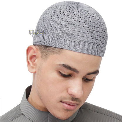 Gray Open-Weave Stretchy 100% Nylon Kufi Skull Caps
