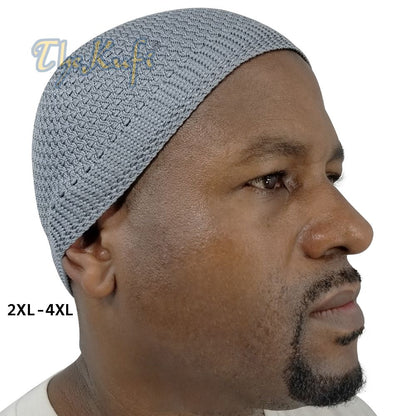 Gray Open-Weave Stretchy 100% Nylon Kufi Skull Caps