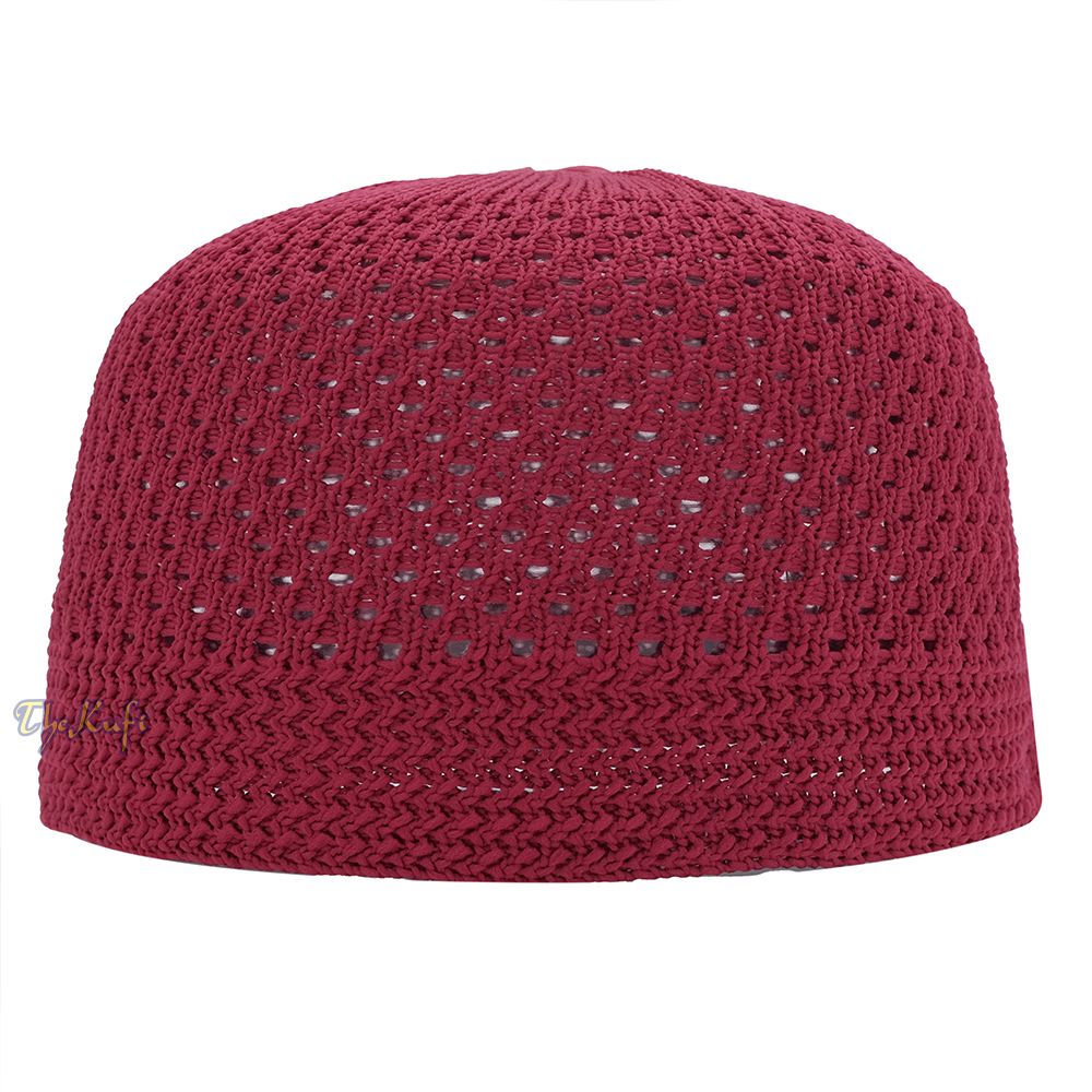 Light Maroon Open-Weave Stretchable 100% Nylon Kufi Skull Cap