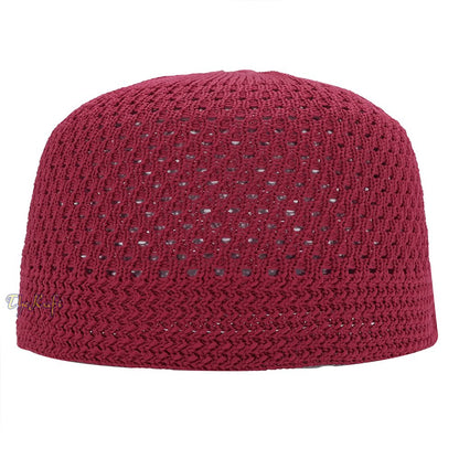 Light Maroon Open-Weave Stretchable 100% Nylon Kufi Skull Cap