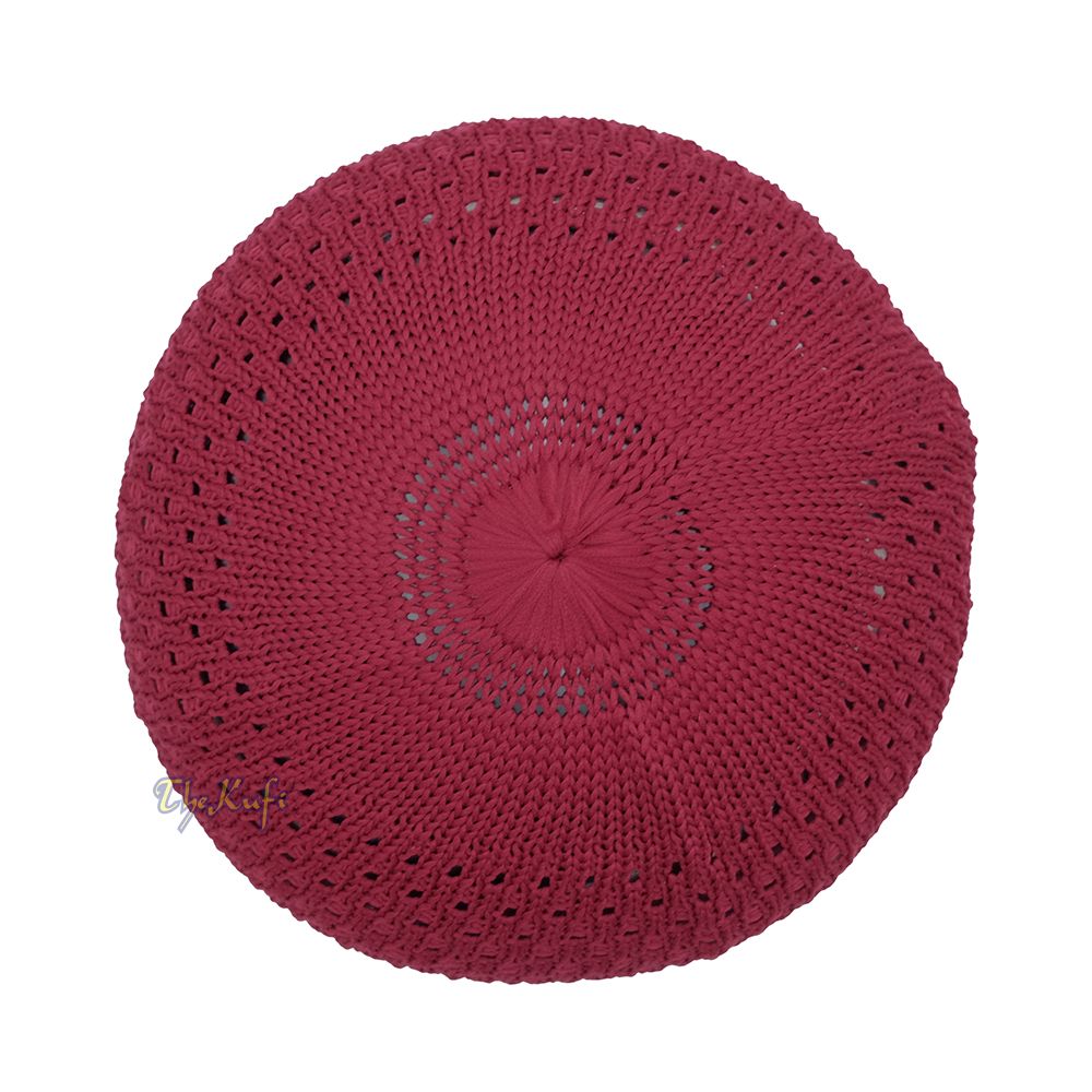 Light Maroon Open-Weave Stretchable 100% Nylon Kufi Skull Cap