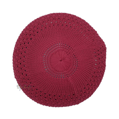 Light Maroon Open-Weave Stretchable 100% Nylon Kufi Skull Cap