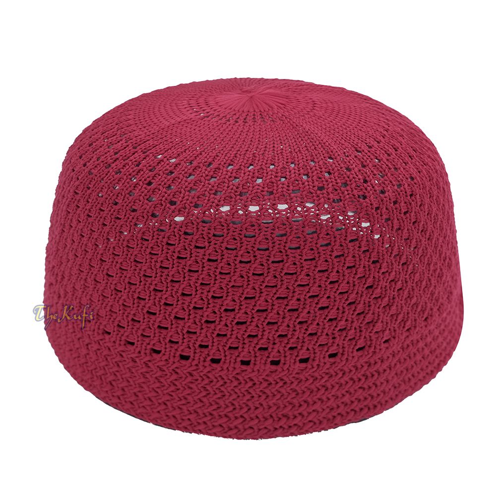 Light Maroon Open-Weave Stretchable 100% Nylon Kufi Skull Cap