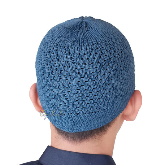 Indigo Blue Open-Weave Stretchable 100% Nylon Kufi Skull Cap