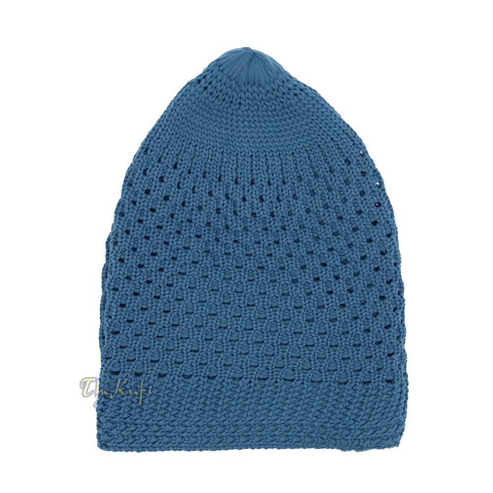 Indigo Blue Open-Weave Stretchable 100% Nylon Kufi Skull Cap