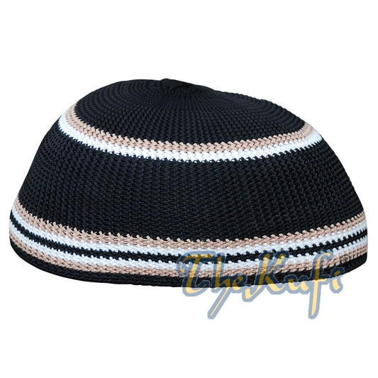 High Quality Black Nylon Kufi with Brown & White