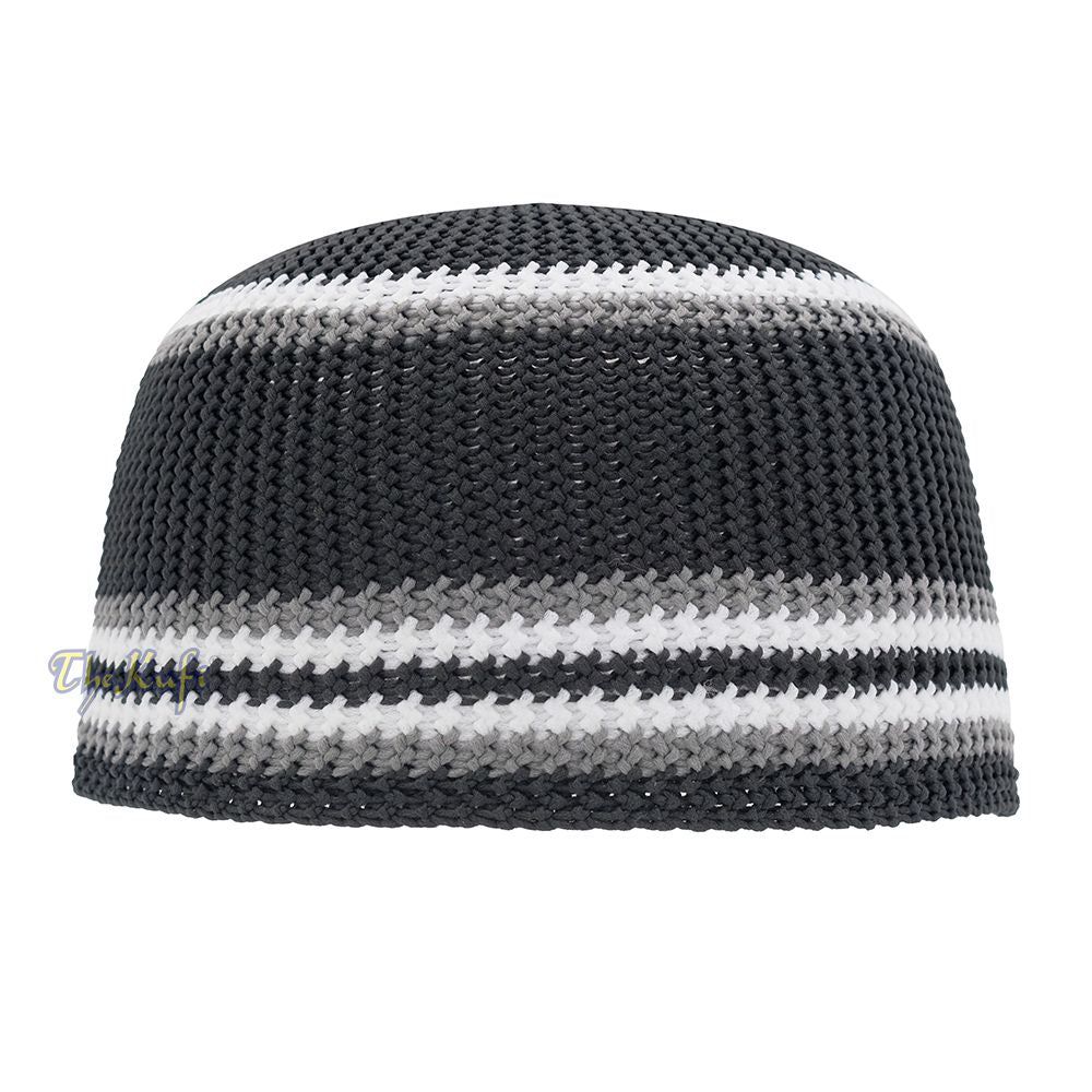Soft Black with Gray White Lines Nylon Stretchy Skull Cap