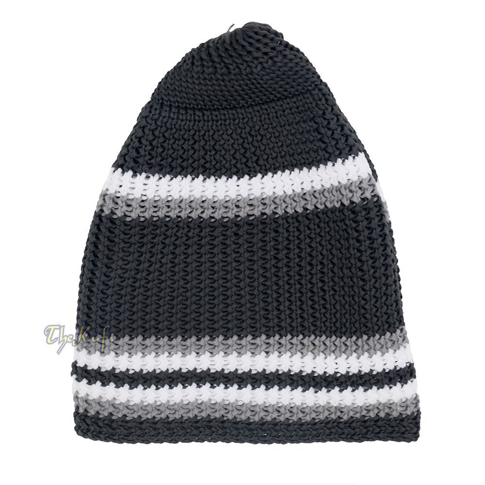 Soft Black with Gray White Lines Nylon Stretchy Skull Cap