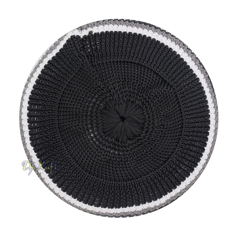 Soft Black with Gray White Lines Nylon Stretchy Skull Cap