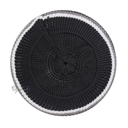 Soft Black with Gray White Lines Nylon Stretchy Skull Cap