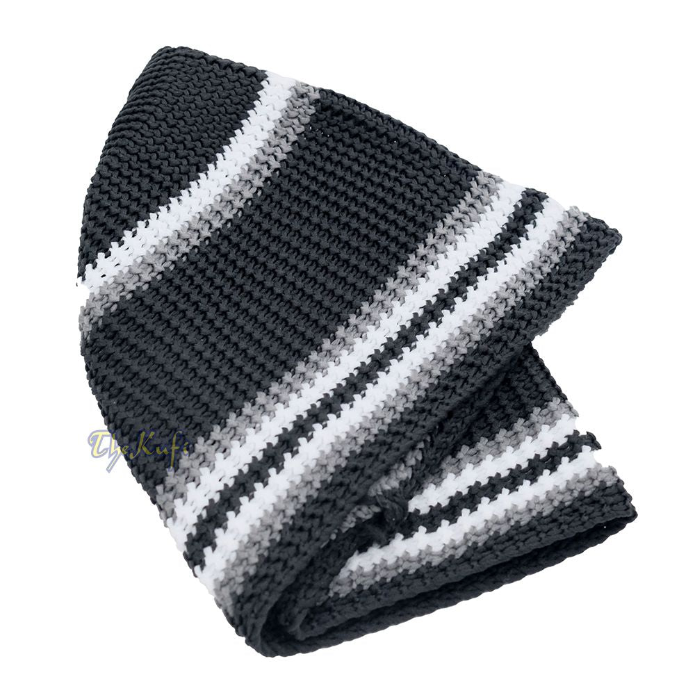 Soft Black with Gray White Lines Nylon Stretchy Skull Cap