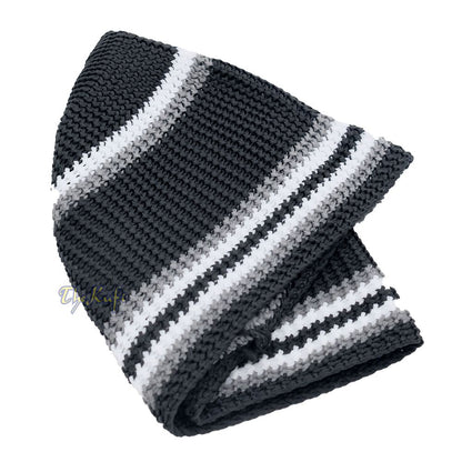 Soft Black with Gray White Lines Nylon Stretchy Skull Cap