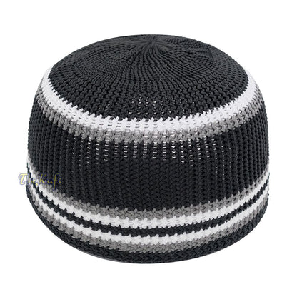 Soft Black with Gray White Lines Nylon Stretchy Skull Cap