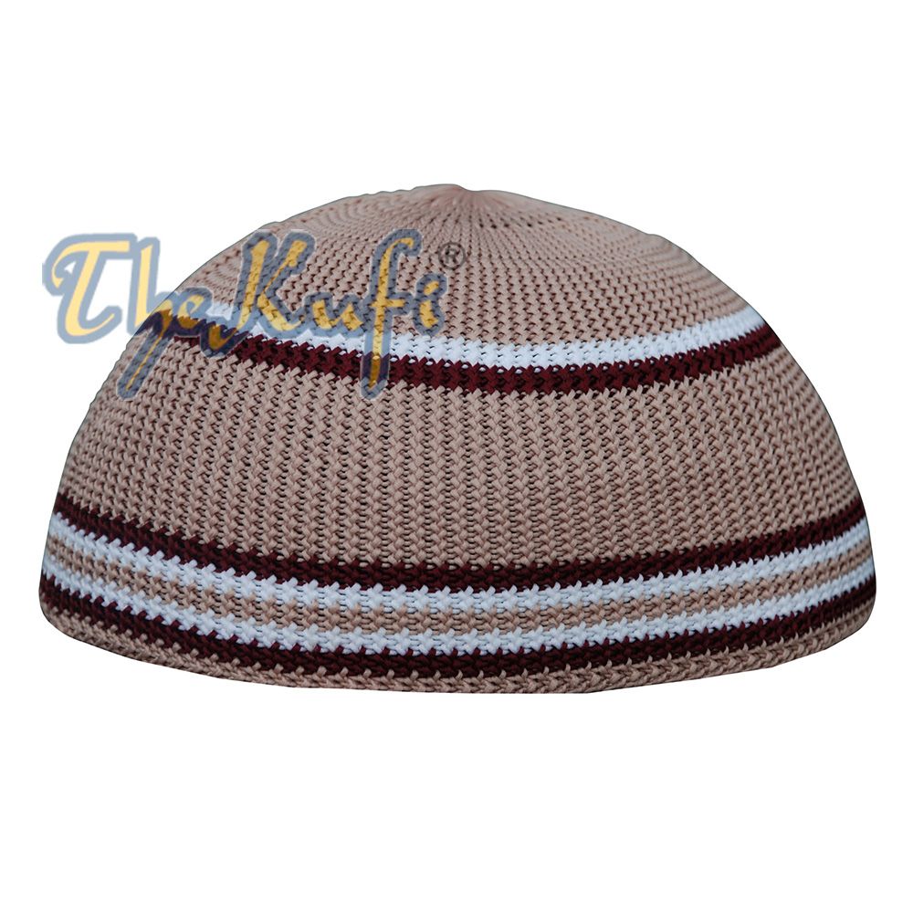 Light Brown Nylon Kufi with Maroon & White